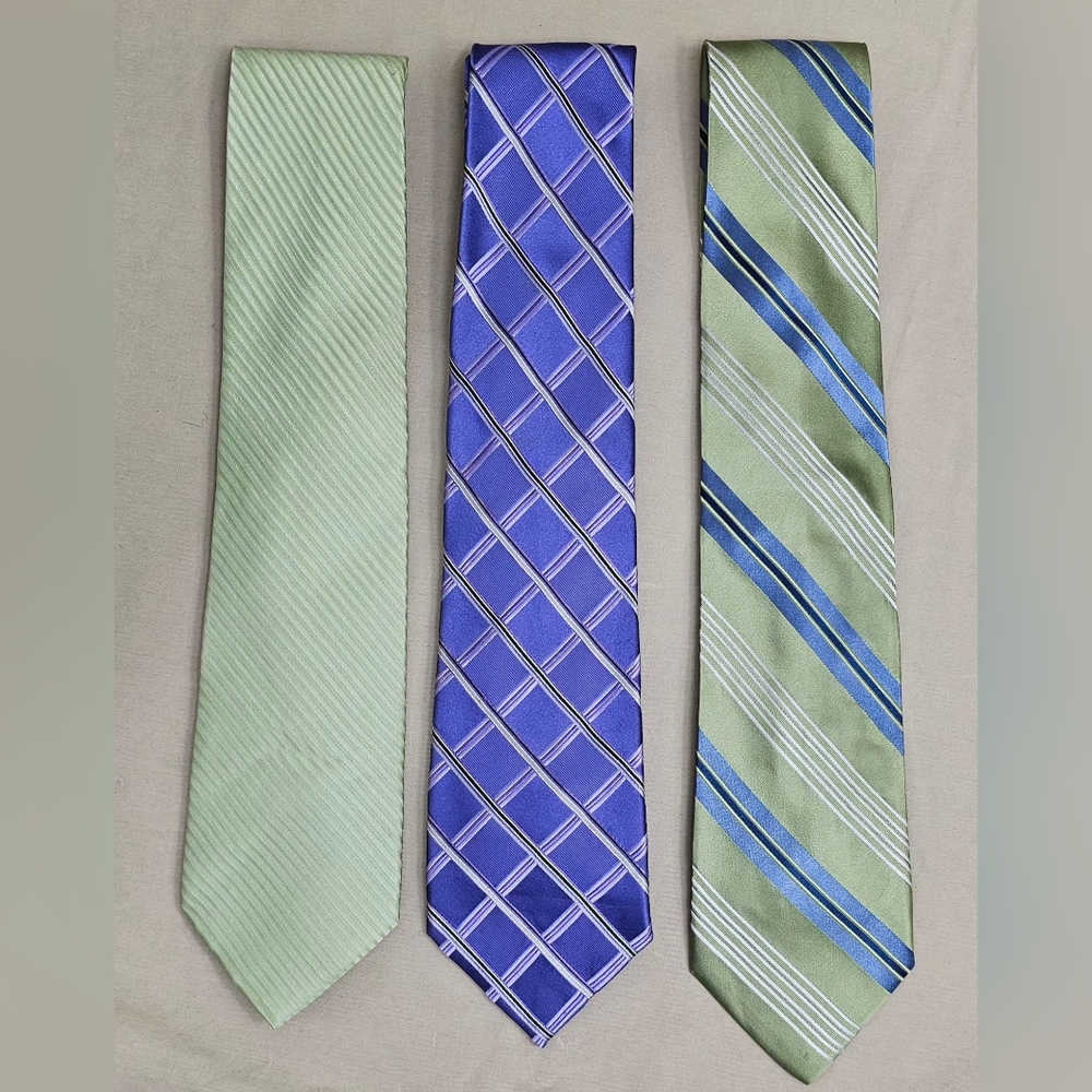 Lot of 3 Vintage Jones New York Men’s Silk Neckties Geometric Stripe Green Blue